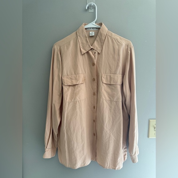 Chaus Button Up Blouse Women’s SZ 12 Collared Long Sleeve Silk Light Pink Career - Picture 1 of 7
